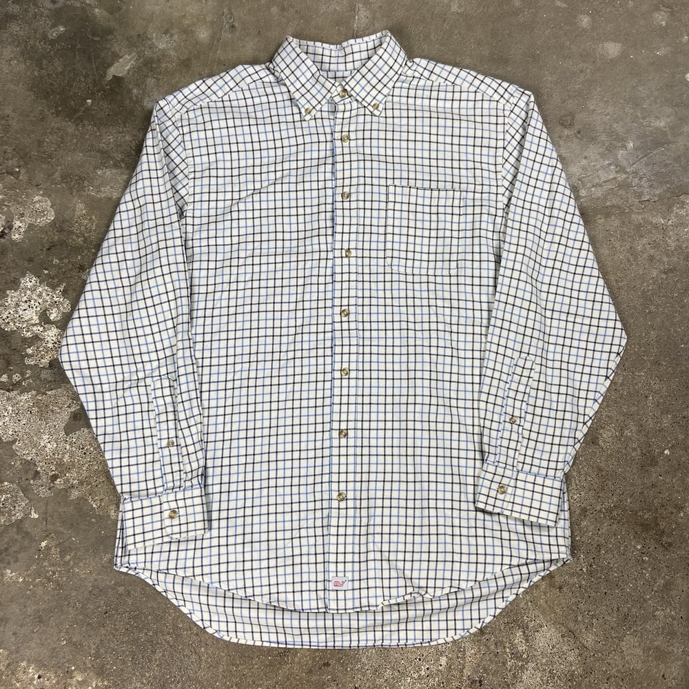 Vineyard Vines Button Down Murray Shirt Size Large White Check Pattern Whale